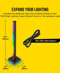 Add A 422mm Smart Lighting Tower With 46 Custom LEDs next to USB-A cable on yellow background.