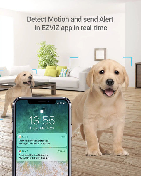 Smartphone displaying motion alerts using 2K Plus Indoor Security Camera With 360 Degree Coverage, 4MP Night Vision.