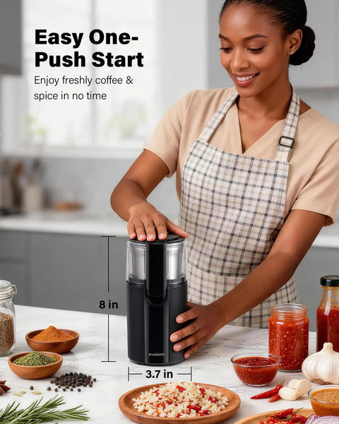 Fast Electric Coffee And Spice Grinder For Beans, Herbs, And Seeds With 2 Removable Stainless Steel Bowls, Grinds Fresh In 15 Seconds, Dishwasher Safe Bowls, Easy Clean, Push Button Power, Black