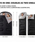 Oversized Double Sleeping Bag For Two Adults Queen Size With Two Pillows Built For Camping, showing split into two singles.