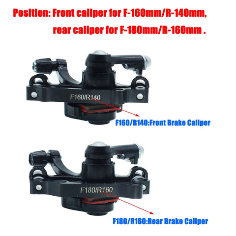 Front And Rear Disc Brake Kit With 2 X 160MM Stainless Rotors And Calipers, showing caliper details, front and rear alignment.