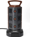 Vertical Power Strip Tower With 10 Outlets And 4 USB Ports, Retractable 6.5ft Cord, Wood Grain Desk Charger Do It All Surge Protector