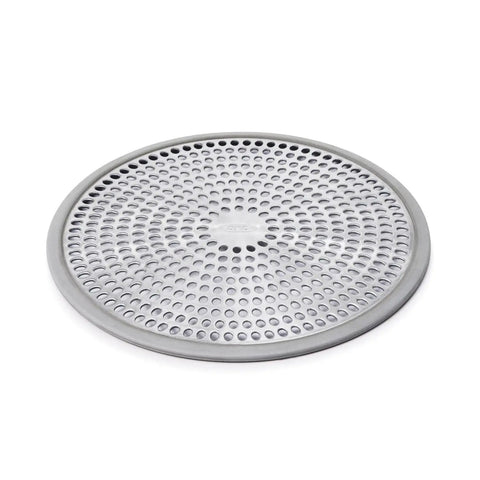 Built Tough Shower Stall Drain Protector Catcher With Rust Proof Stainless Steel And Flexible Silicone Rim, round design.