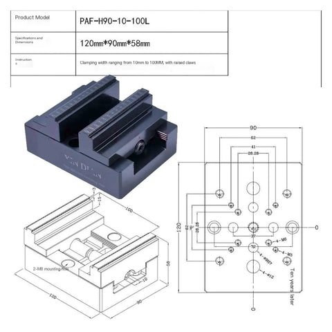 Pro Grade Heavy Duty Self Centering Bench Vise With Raised Height Parallel Jaws For Lathes And Pipe Clamping, 120mm size with detailed layout.