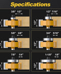 Pro Grade One Quarter Inch Shank Rabbet Router Bit Set With Six Bearings specifications showing cutting depth measurements