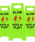 Bright Green Slow Down Kids At Play Sign For Street Caution Children Playing Outdoor Safety Sign For Driveways Yards And Neighborhood Roads 3 Pack Durable Weatherproof Plastic Set