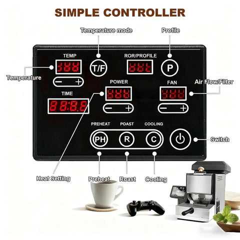 No Sweat Smart Coffee Bean Roaster With 200 Gram Capacity And Clean Digital Interface for controlling temperature and roast profiles