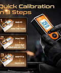 Portable Surface Roughness Tester With Handheld Stylus Profilometer for Pro Grade QA, shown with calibration steps on display.
