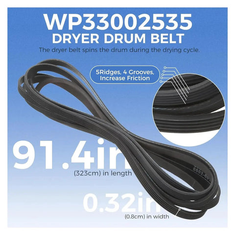 Dryer Roller Bearing Idler Pulley Belt Kit Built Tough With Engineered Plastic Fifty Percent Wear Resistance Quiet Low Noise Design Deformation Resistant Boosts Drying Efficiency And Slashes Cycle Time dryer drum belt, 91.4 in