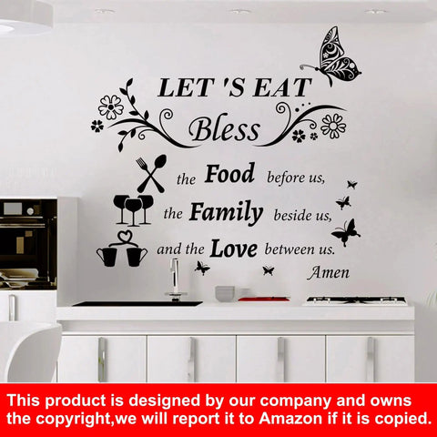 Kitchen Wall Decals Lets Eat Dining Room Wall Stickers With Bless The Food Before Us Family Beside Us And The Love Between Us