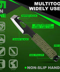 10 Inch EDC Pry Bar Multitool with wrenches, crowbar, nail puller, bottle opener, chisel blade, paracord grip, green handle