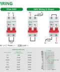 Wiring diagram for DC Miniature Circuit Breaker DZ47-63Z 500V 2 Pole 32A with thermal and magnetic trip curves.
