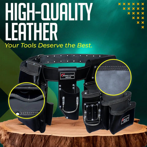 Oil Tanned Leather Tool Belt With Padded Belt 18 Pocket Carpenter Pouches And Dual Hammer Holsters Heavy Duty Mens Work Belt