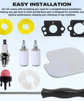Carburetor Rebuild Kit For Poulan Pro Chainsaws And Craftsman 35cc 42cc Models with gaskets, fuel line, spark plug, and tool.