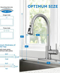Top Shelf Kitchen Faucet With Slick Pull Down Sprayer, Single Handle Brushed Nickel, 3 Function Gooseneck Sink Tap dimensions illustration