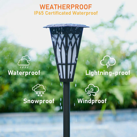 Outdoor Solar Torch Lights Dope Flickering Flames With Two Modes And Auto On Off IP65 Waterproof Tiki Torches showcasing durability
