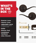 Contents of Interior Privacy Door Lever With Lock For Bedroom Or Bath, Reversible Metal Handle In Venetian Bronze With Microban