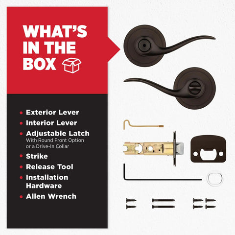 Contents of Interior Privacy Door Lever With Lock For Bedroom Or Bath, Reversible Metal Handle In Venetian Bronze With Microban