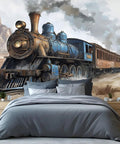 Old School Steam Locomotive Wall Mural For Living Room And Bedroom featuring vintage train artwork, silk cloth, 98.4x68.9 inches