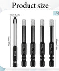 Five Piece Diamond Drill Bit Set With 1/4 Inch Hex Shank Vacuum Brazed Core Bits And 6mm Hole Saw For Glass Ceramic Porcelain Tiles Marble Granite Clean Precise Cuts For Home Renovation Projects, showing product size and measurements