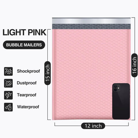 Large Bubble Mailers 12x16 Inch Pack Of 25 No Fuss Usable Inner 12x15 Inch Size Light Pink Padded Envelopes Waterproof Self Seal