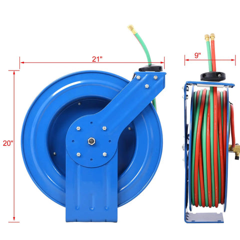 Dimensions of Retractable Welding Hose Reel 100 Foot Oxygen And Acetylene Twin Line With Beefy Steel Frame Heavy Duty Industrial Grade