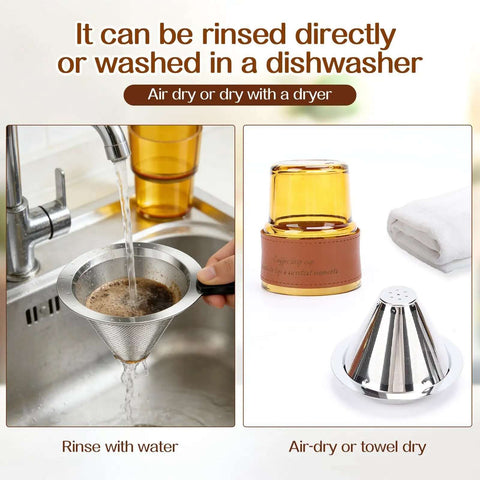 Single Serve Immersion Coffee Maker With Glass Pour Over Dripper And Reusable Stainless Steel Filter in kitchen sink