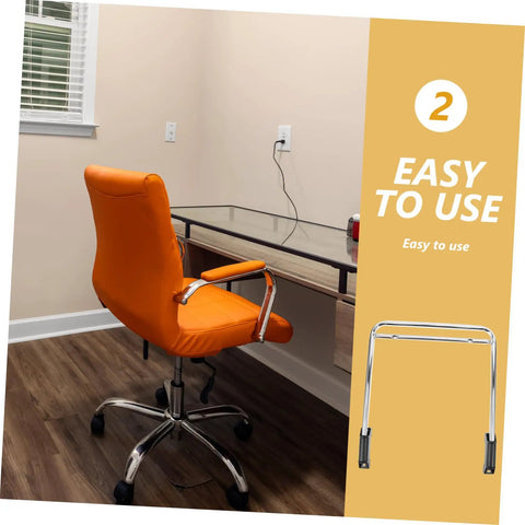 Robust Stainless Steel Retractable Office Chair Footrest Smooth Flip Down Leg Rest next to an orange chair at a modern desk.