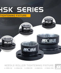 Built Tough HSK63 Needle Roller Bearing Tightening Fixture For CNC Tool Holders displayed alongside HSK series fixtures.