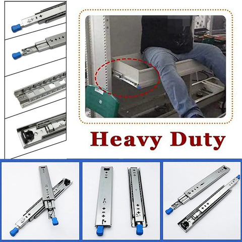 Heavy Duty Drawer Slide Rails With Secure Locking System And Detachable Under Desk Keyboard Tray, shown with user seated.