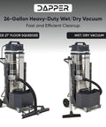 Heavy Duty Industrial Wet Dry Vacuum With Dual Motors 3.3 HP Delivers 222 CFM And 76 Inch Water Lift 27 Inch Squeegee 120V 20A Plug 2 Year Warranty Ideal For Construction Sites Warehouses And Tough Cleanup, 26-gallon steel tank