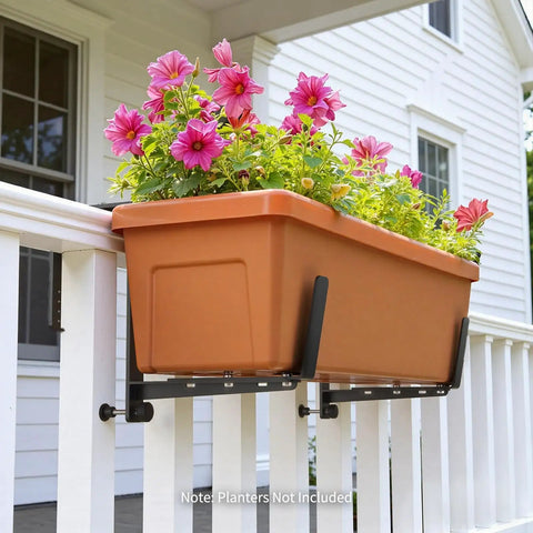 Adjustable Window Box Brackets Set, Heavy Duty Iron Planter Brackets For Railings, Easy Install Fits Top 0 To 6.5 Inches And Base 5.5 To 10.4 Inches