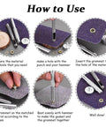 Step-by-step guide for using the All In One Leather Grommet Kit 6mm Quarter Inch With 200 Eyelets in Gold Black Silver Bronze.