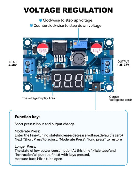 DC Buck Power Converter Module With LED Voltmeter Display Adjustable 4 To 40V Input And 1.25 To 37V Output High Efficiency