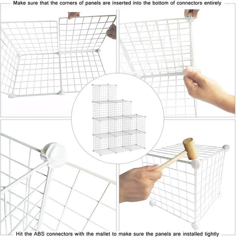 Assembly process of 9-Cube Wire Storage Organizer System, Metal Grid Shelving, Modular Bookshelf and Closet Cabinet for Home Office Living Room