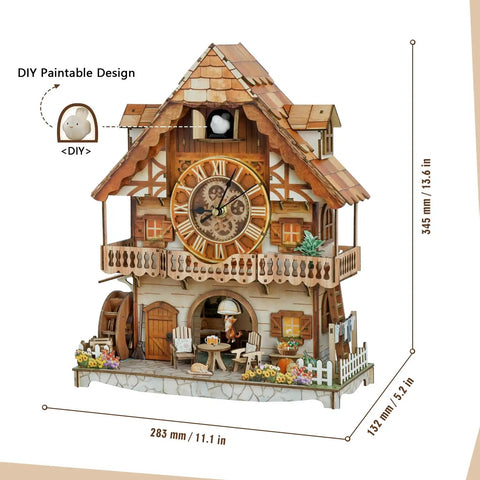 3D Puzzle Clock For Adults Dope Cuckoo Model Kit with German Pastoral Cottage design and mechanical pendulum movement.