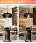 Arturesthome 1-Light Wooden Pendant Light Ceiling Hanging Light for Kitchen in warm white light over a dining table.