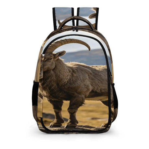 Alpine Wild Horned Goat Print Backpack For Unisex Large Capacity Daypack Made Of Durable Polyester Breathable And Easy To Clean With A Sturdy Zipper