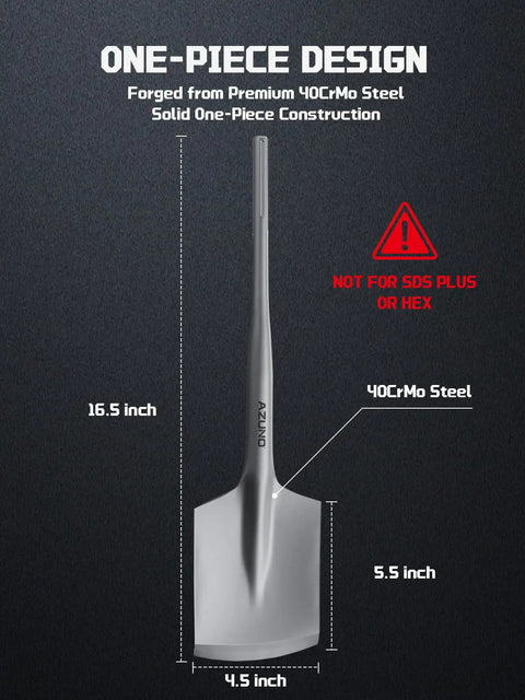 SDS Max Clay Spade Bit Four And One Half Inch By Seventeen Inch Heavy Duty Steel Shovel Bit dimensions and material details
