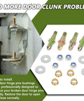 Door Hinge Pin And Bushing Repair Kit For Chevy GMC Trucks And SUVs 1999 2007 with pins, bushings, washers, and nuts displayed