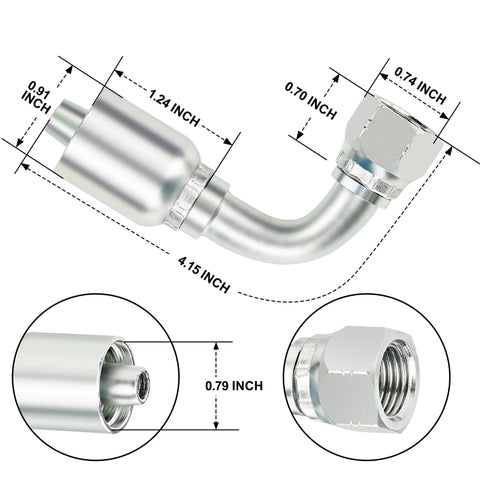 3/8 JIC hydraulic fittings kit with 90 degree swivel and measurements for industrial machinery repair.