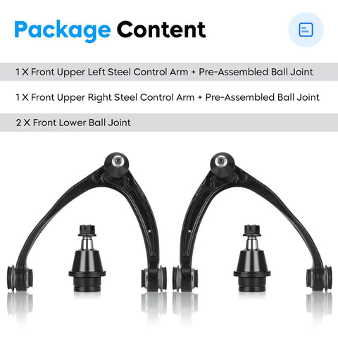 Beefed-Up Forged Steel Front Upper Control Arms With Ball Joints For Escalade 2007 To 2014 Tahoe 2007 To 2016 Suburban 1500 Silverado 1500 Sierra 1500 Yukon Avalanche GMC Yukon XL 1500 Suspension Kit Upgrade package contents with two forged steel control arms and two ball joints