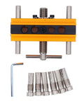 Top view of Self Centering Doweling Jig Kit For Precise Hole Drilling In Wood Adjustable Width Woodworking Guide with metal bushings