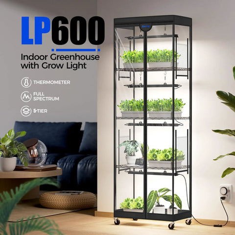 Compact Indoor Greenhouse With Full Spectrum Grow Lights 1.6Ft 100W LED 5000K For Seed Trays, 5-Tier Plant Stand Tent With Timer And Thermometer, Portable Grow Tent For Seedlings And Year-Round Plant Growth