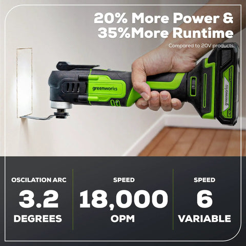 Cordless Oscillating Multi Tool For Cutting Scraping Sanding And Nailing, 18,000 OPM, 6 Speed Settings, in action on drywall