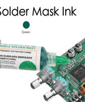Applying green solder mask ink from DIY Pro Solder Mask Repair Kit For PCBs With Reball Stencil And Curing Ink Durable Solder Mask Net