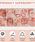 200 Piece Copper Washer Kit For Cars, Metric Crush Washers And Flat Sealing Gaskets In 9 Sizes, in a transparent case