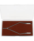 V Shaped Watch Spring Bar Tweezers For Precision Repairs, Aluminum Alloy Remover Tool in a clear case on brown background