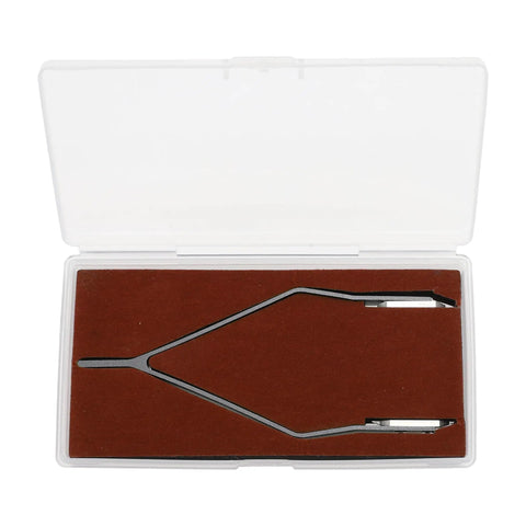 V Shaped Watch Spring Bar Tweezers For Precision Repairs, Aluminum Alloy Remover Tool in a clear case on brown background