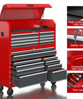 Ultimate 56 Inch Rolling Tool Chest Combo With 18 Drawers, Heavy Duty Steel Cabinet, Built-In Power Outlet, Locking System, And Mobile Wheels
